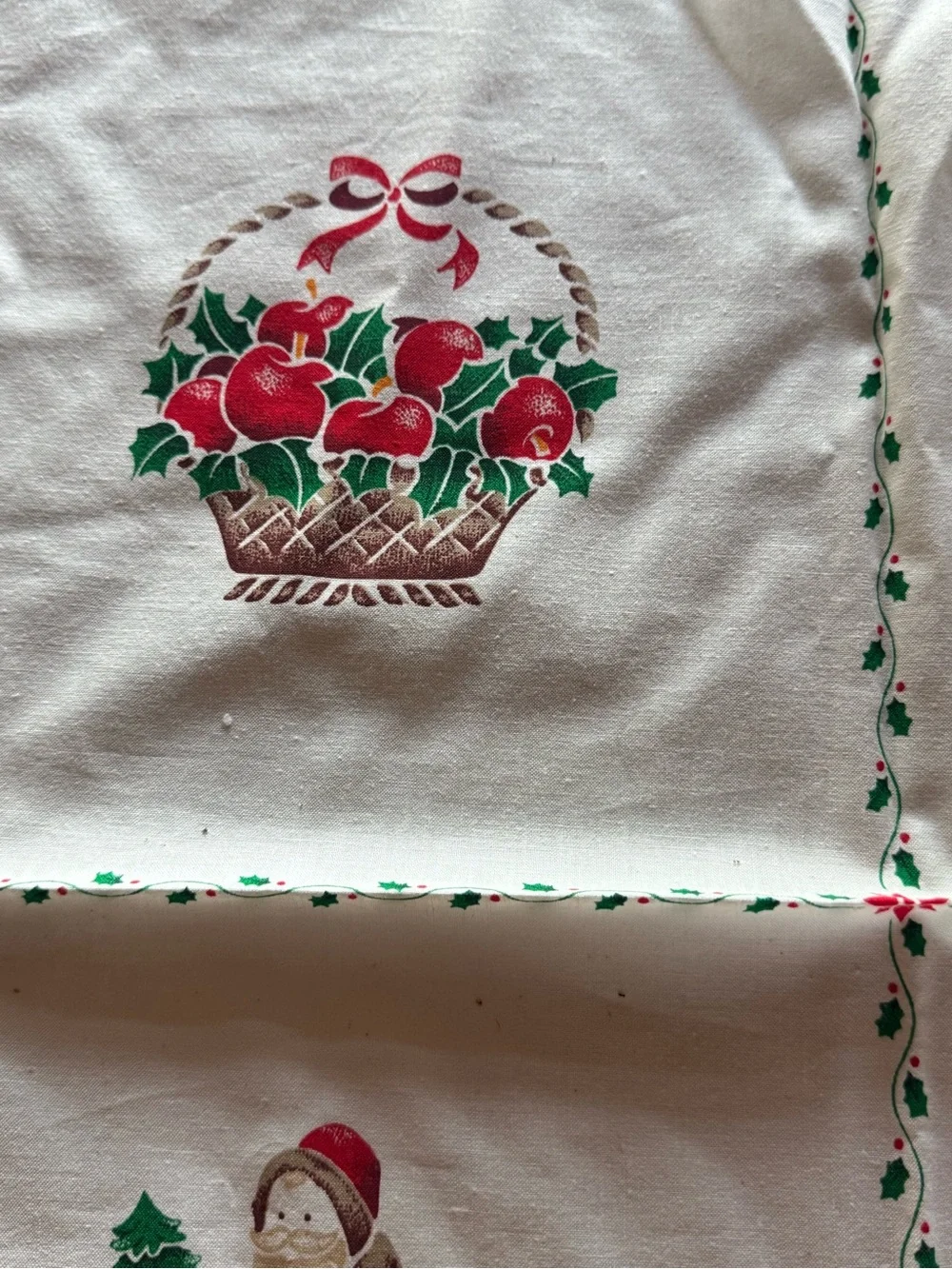 Vintage MidCentury Holiday poinsettia Hankie And 1980 Stencil Fabric Panel Nice